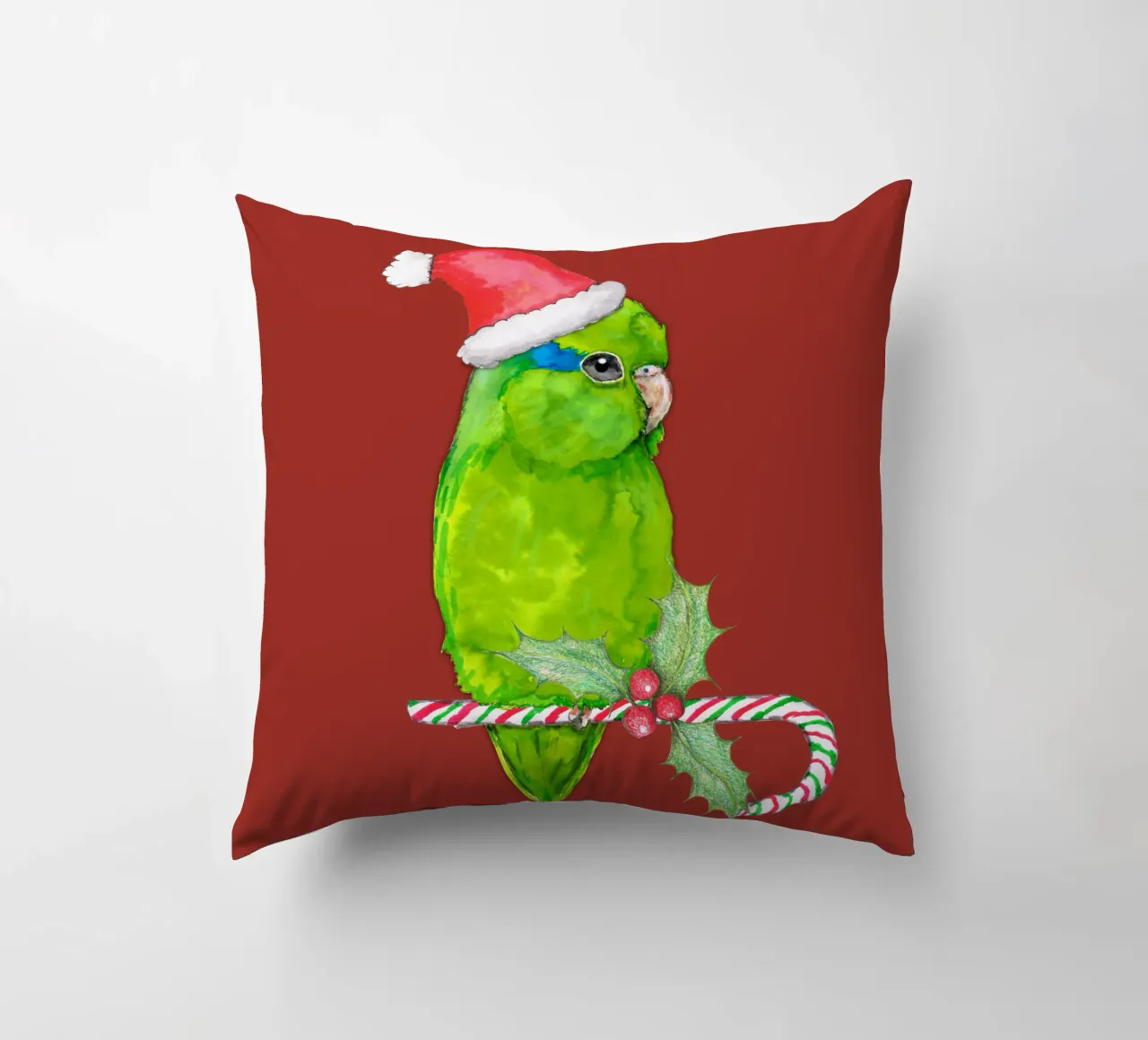 Pappagallino verde stile Natale cuscino da BwiseLizzy