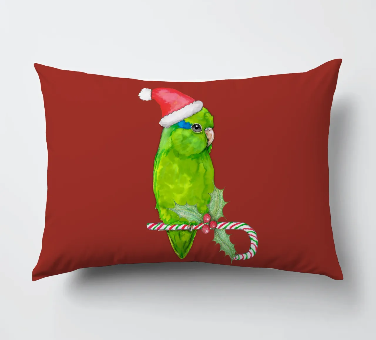 Pappagallino verde stile Natale cuscino da BwiseLizzy