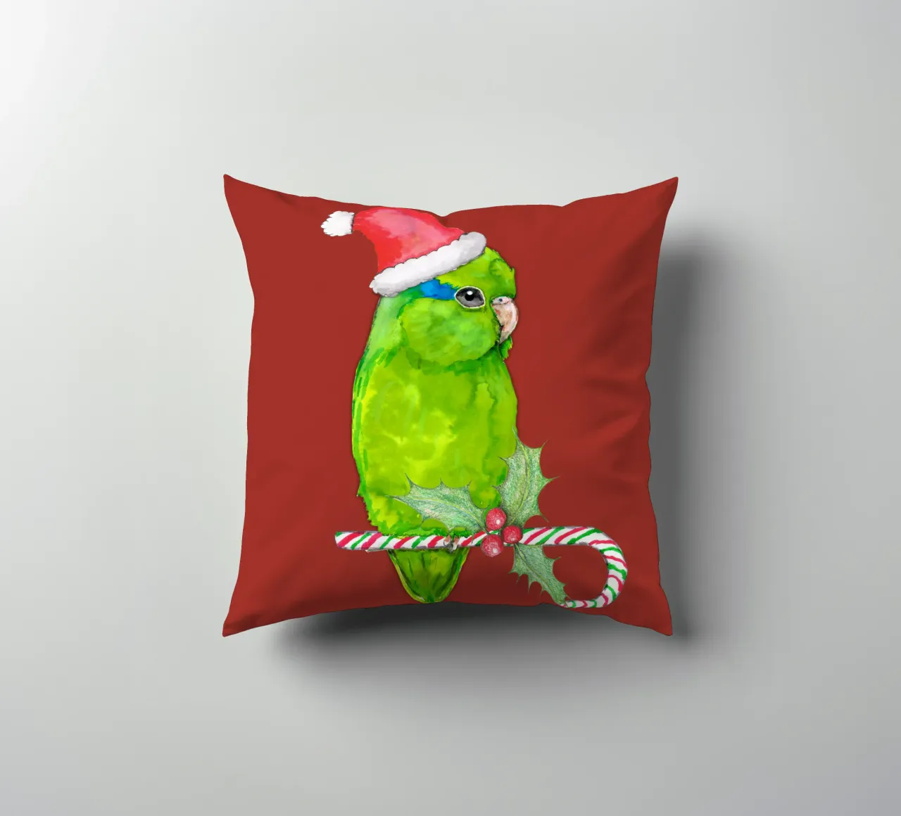 Pappagallino verde stile Natale cuscino da BwiseLizzy