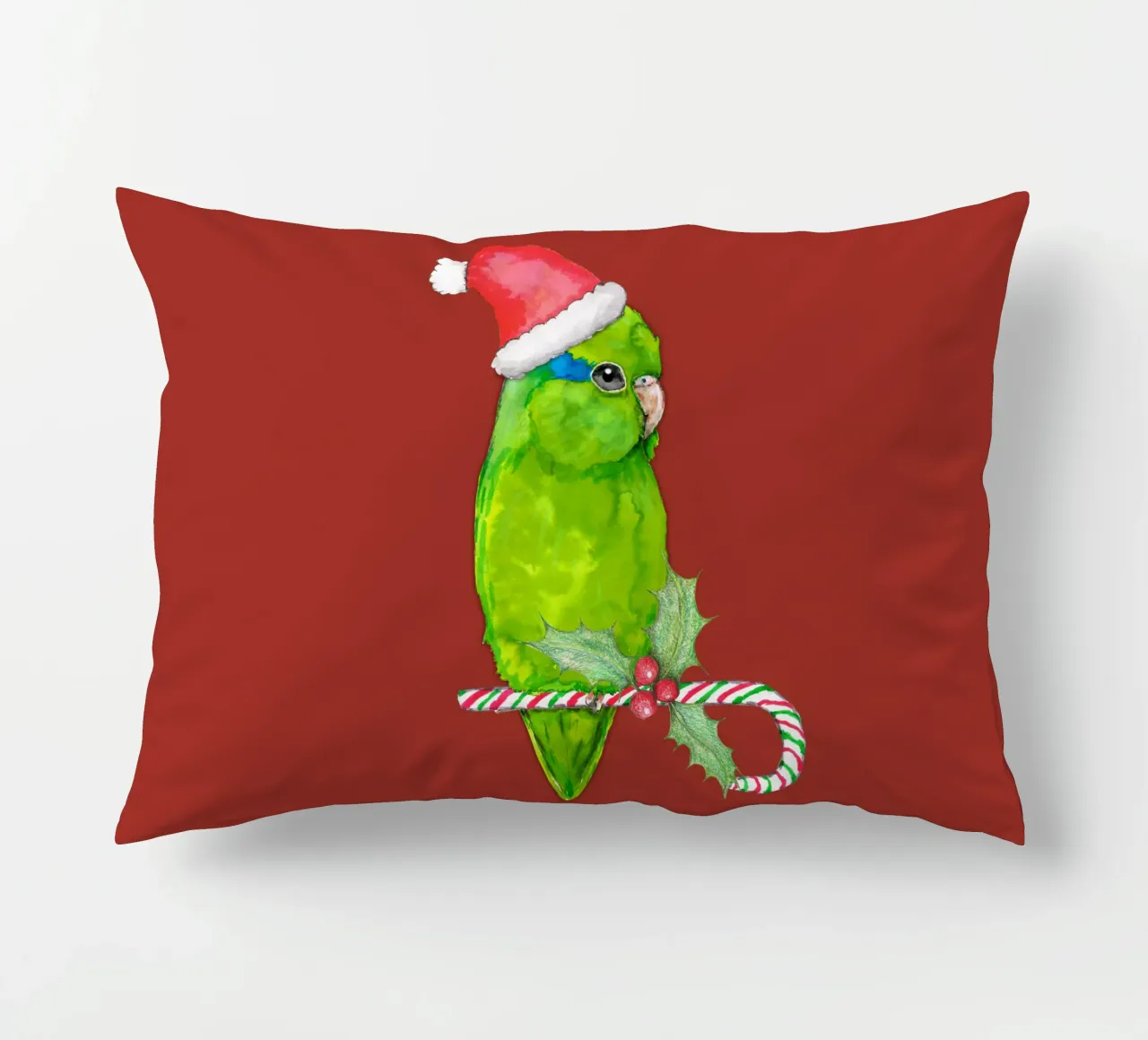 Pappagallino verde stile Natale cuscino da BwiseLizzy
