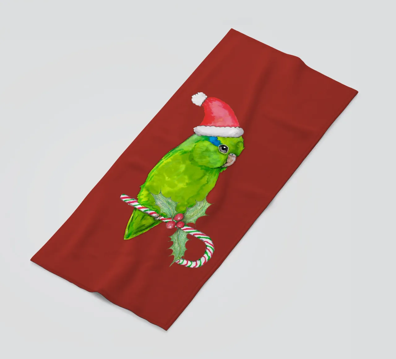 Pappagallino verde stile Natale telo mare da BwiseLizzy