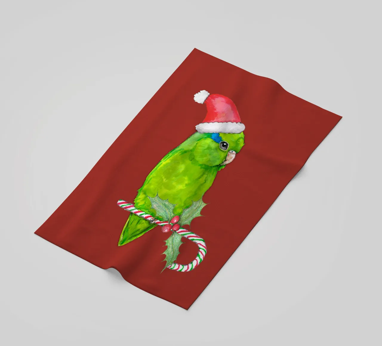 Pappagallino verde stile Natale telo mare da BwiseLizzy