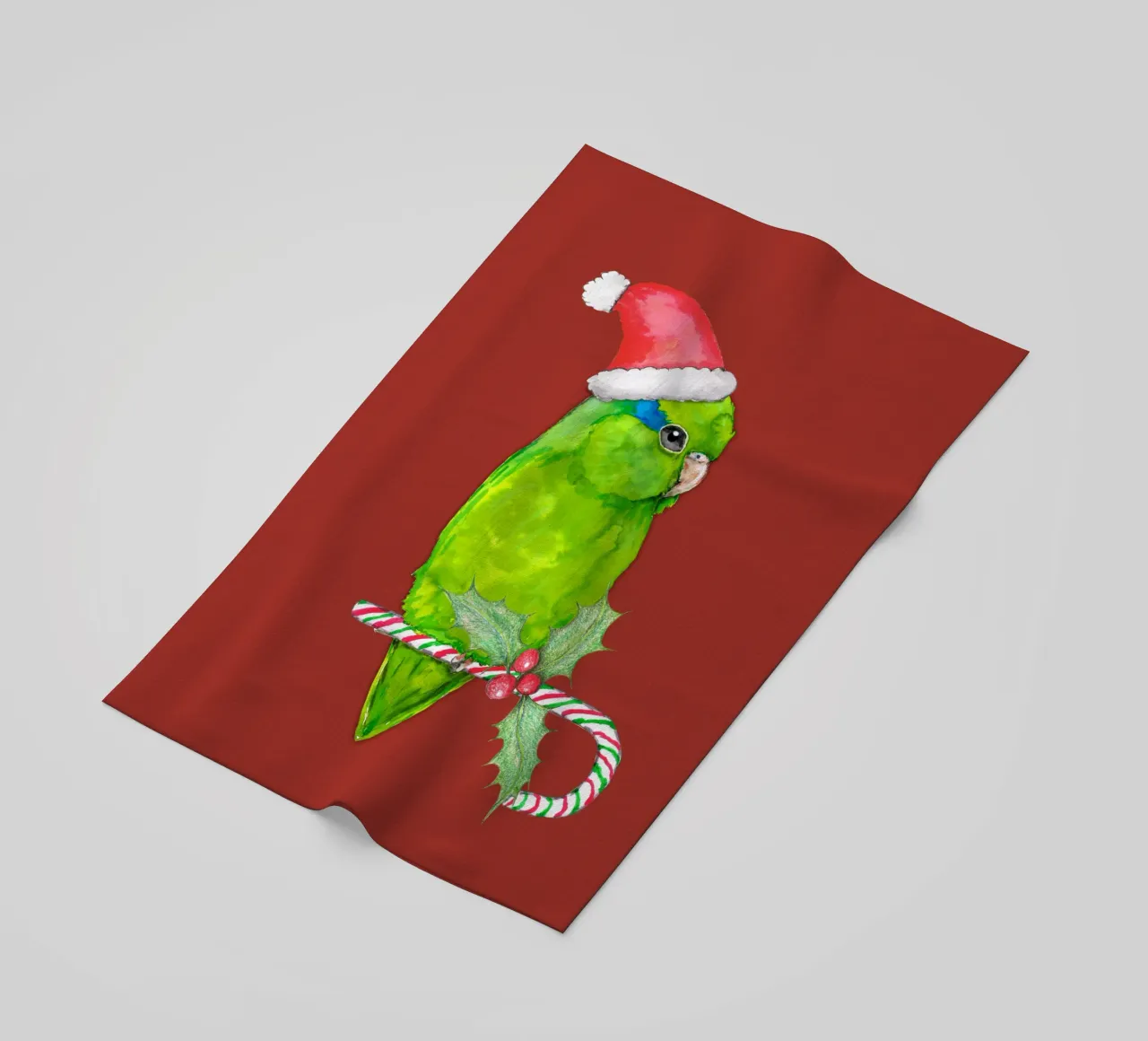 Pappagallino verde stile Natale telo mare da BwiseLizzy