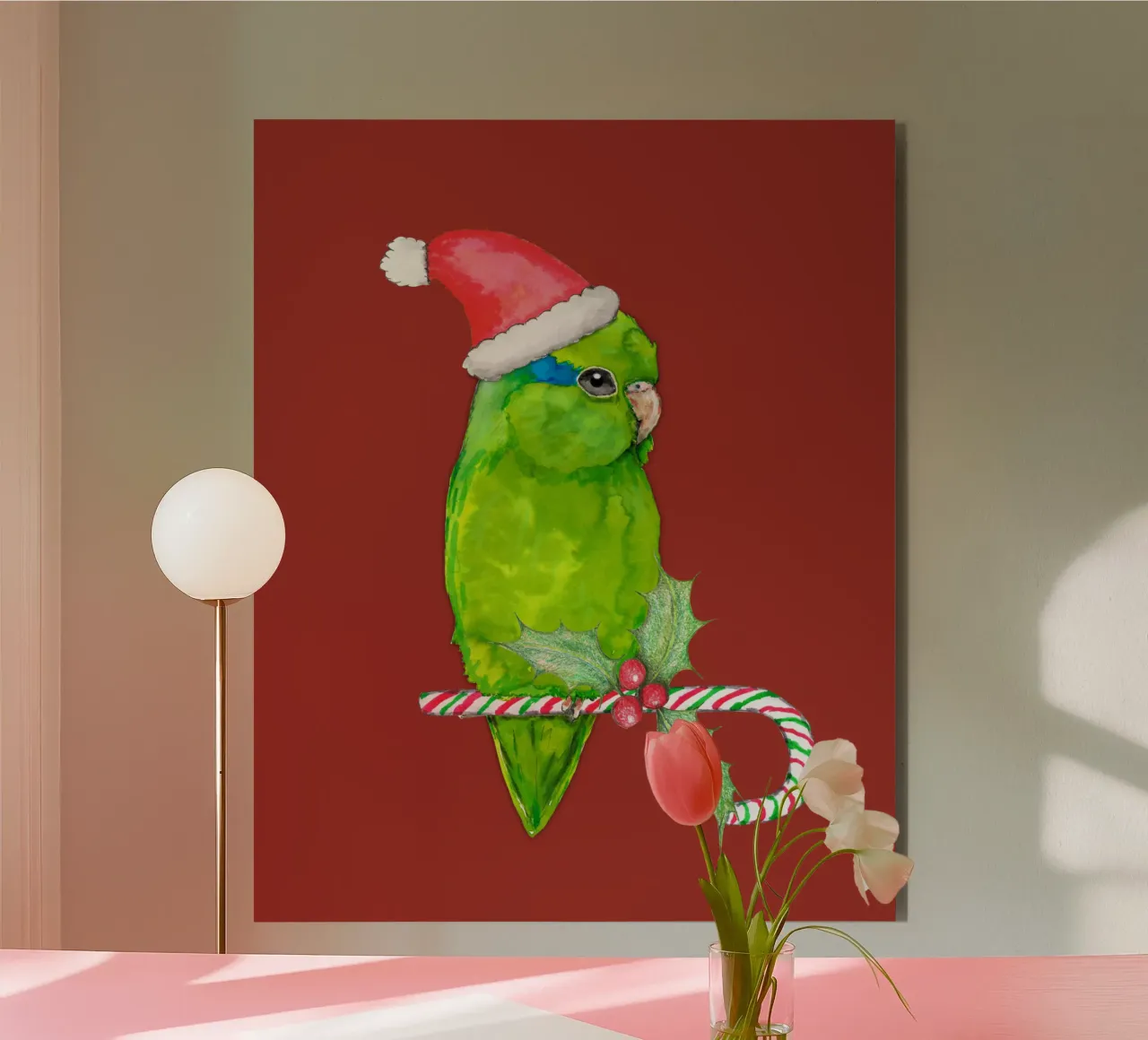 Perruche verte style Noël alu dibond de BwiseLizzy