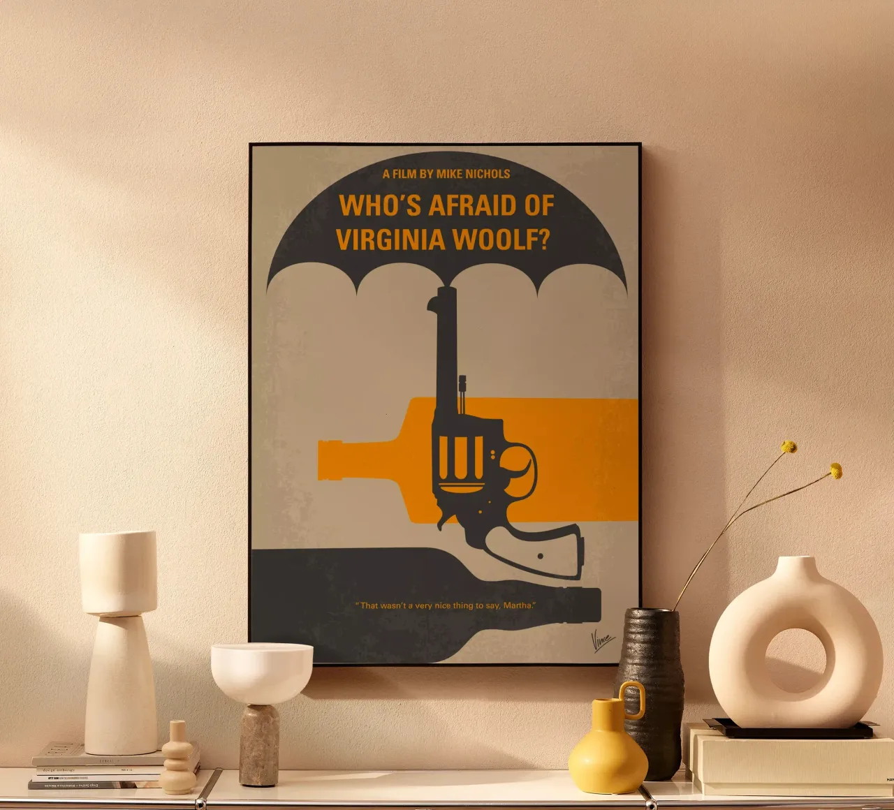 No426 My Whos Afraid of Virginia Woolf minimal movie poster alluminio dibond da Chungkong