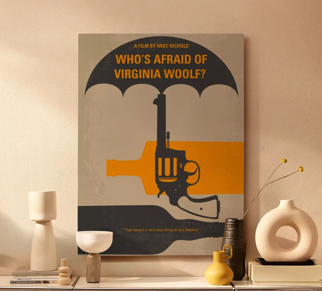 No426 My Whos Afraid of Virginia Woolf minimal movie poster alluminio dibond da Chungkong