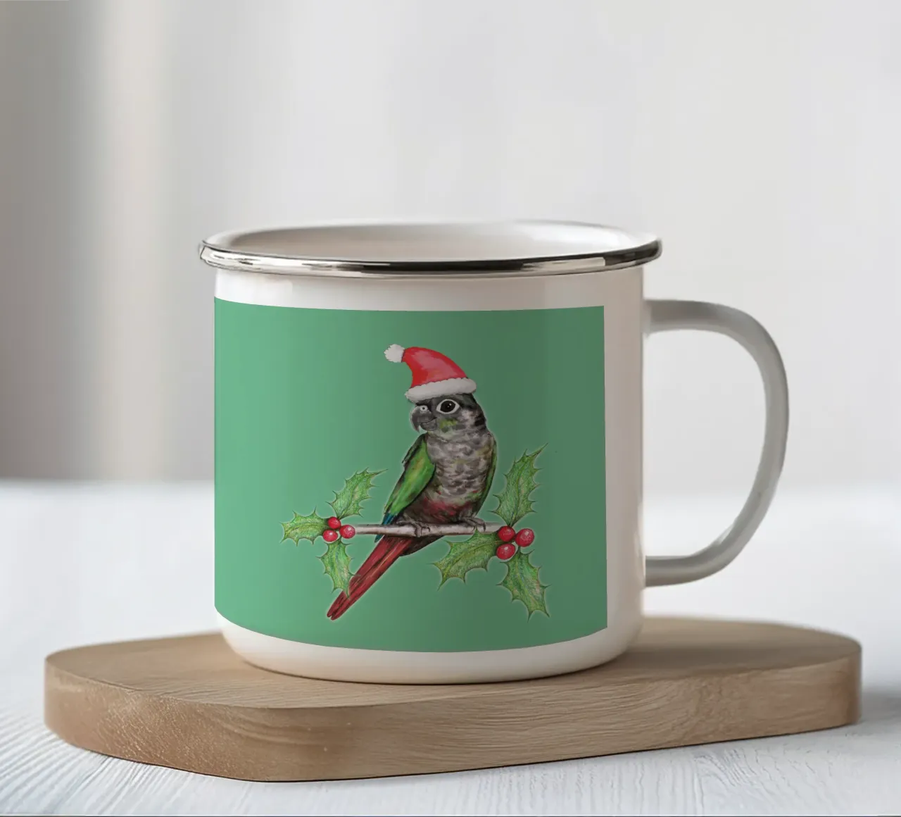 Conuro dalle guance verdi di Natale tazza in smalto da BwiseLizzy