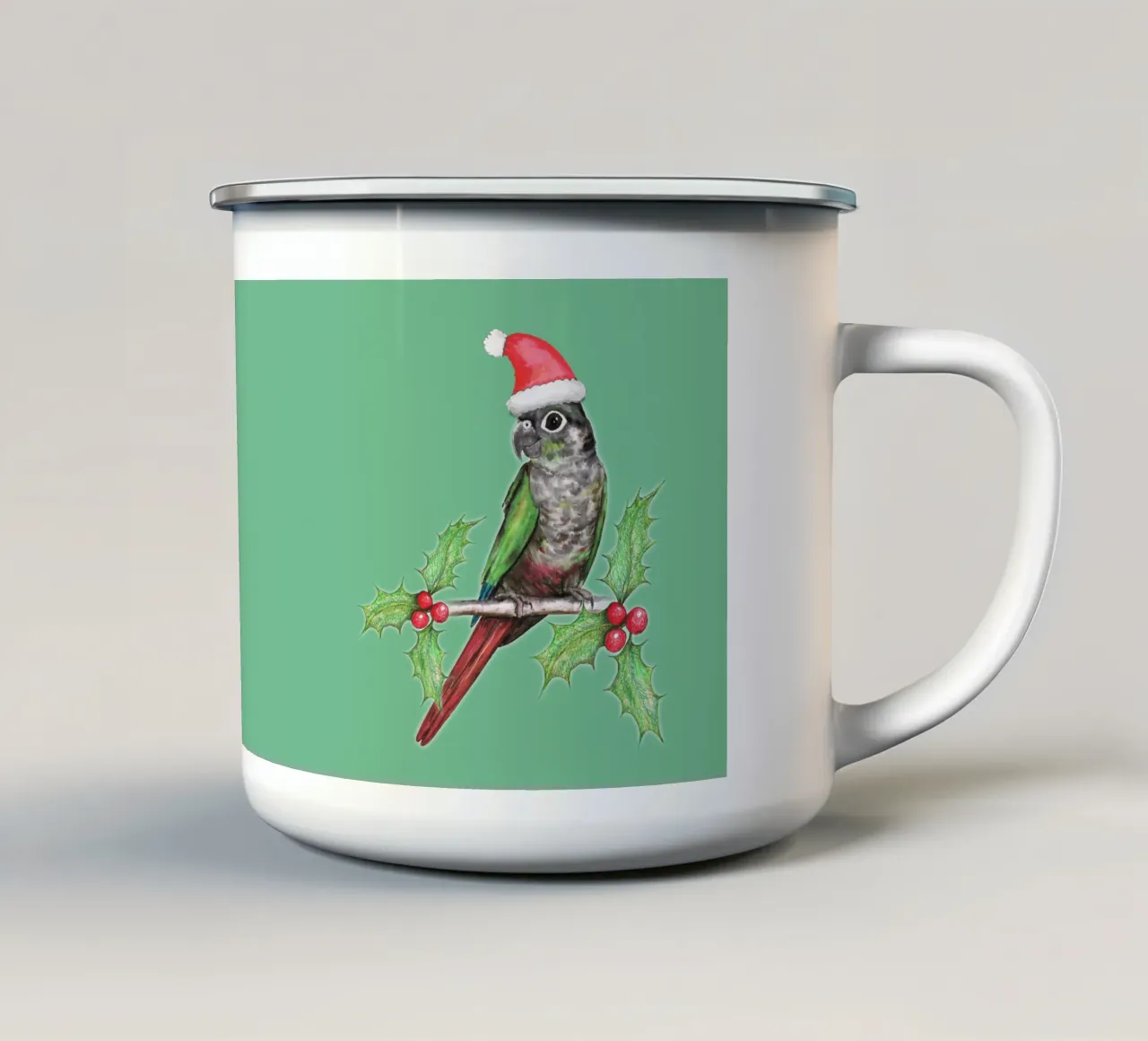 Conuro dalle guance verdi di Natale tazza in smalto da BwiseLizzy