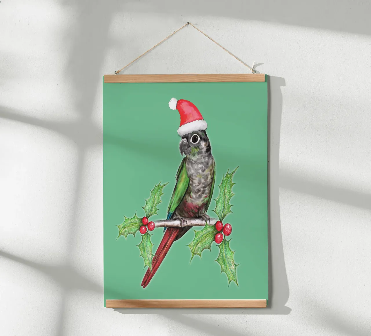 Conure de mejillas verdes de Navidad poster con marco de madera de BwiseLizzy