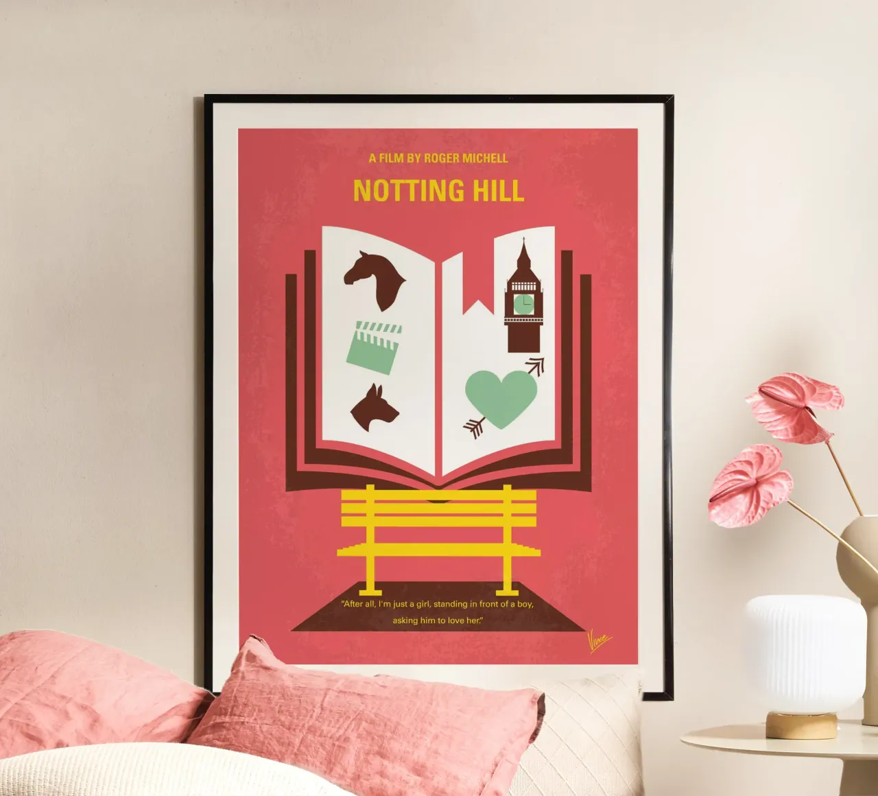 No434 My Notting Hill minimal movie poster poster with wooden frame by Chungkong