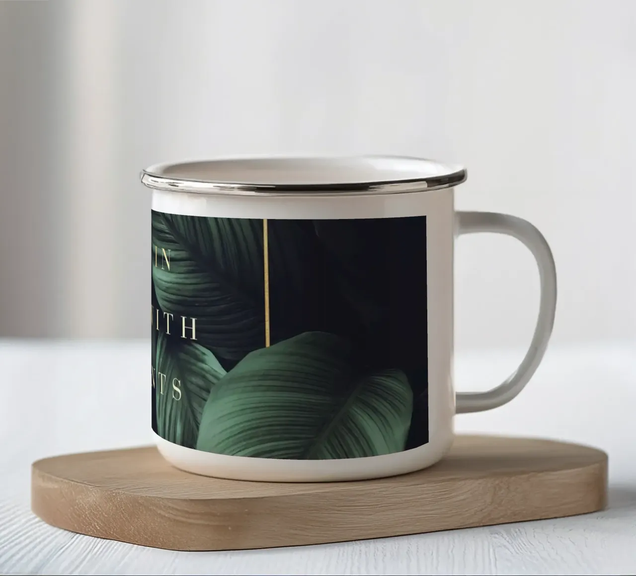 Botanische elegantie - groen bladontwerp met quote emaille mok van Whole©