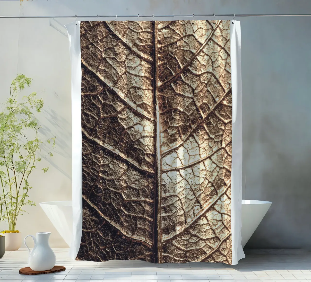 Goldenes Blatt – Naturtextur in Metallic-Optik Duschvorhang von Whole©