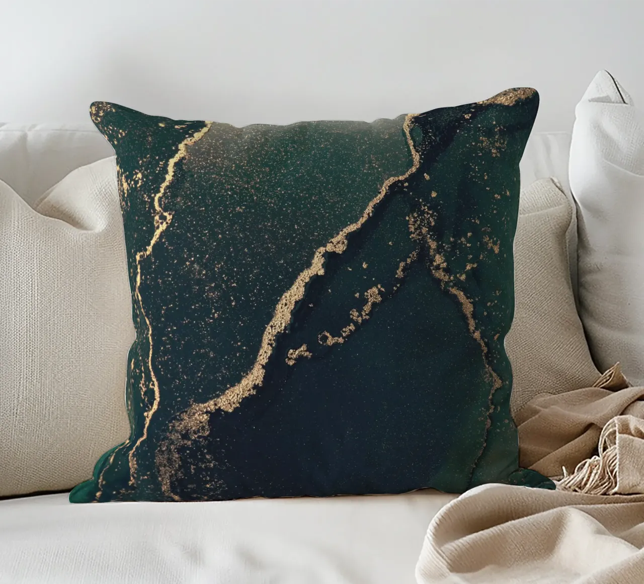 Abstract marble look - green and gold art decorative cushion by Whole©