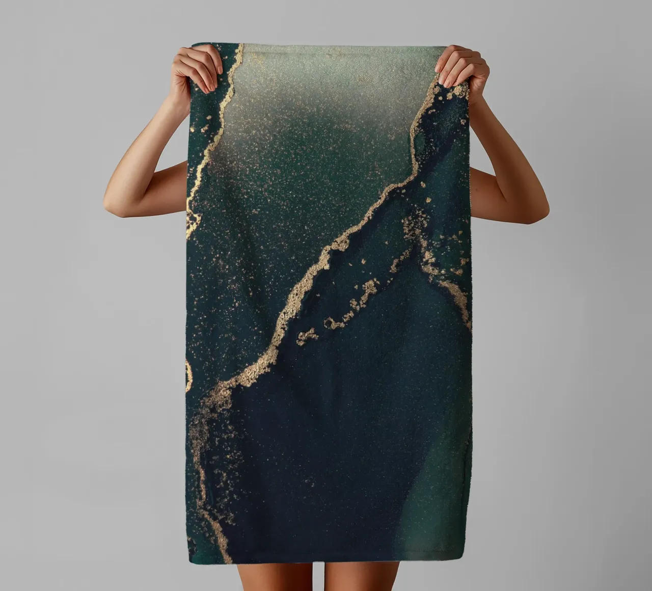 Abstract marble look - green and gold art towel by Whole©