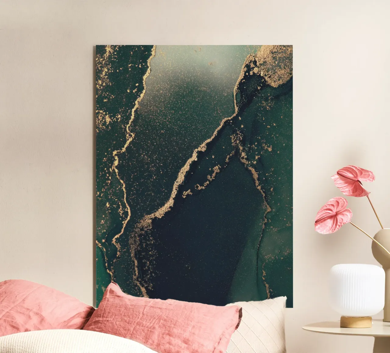 Abstracte marmeren look - groene en gouden kunst forex-plaat van Whole©