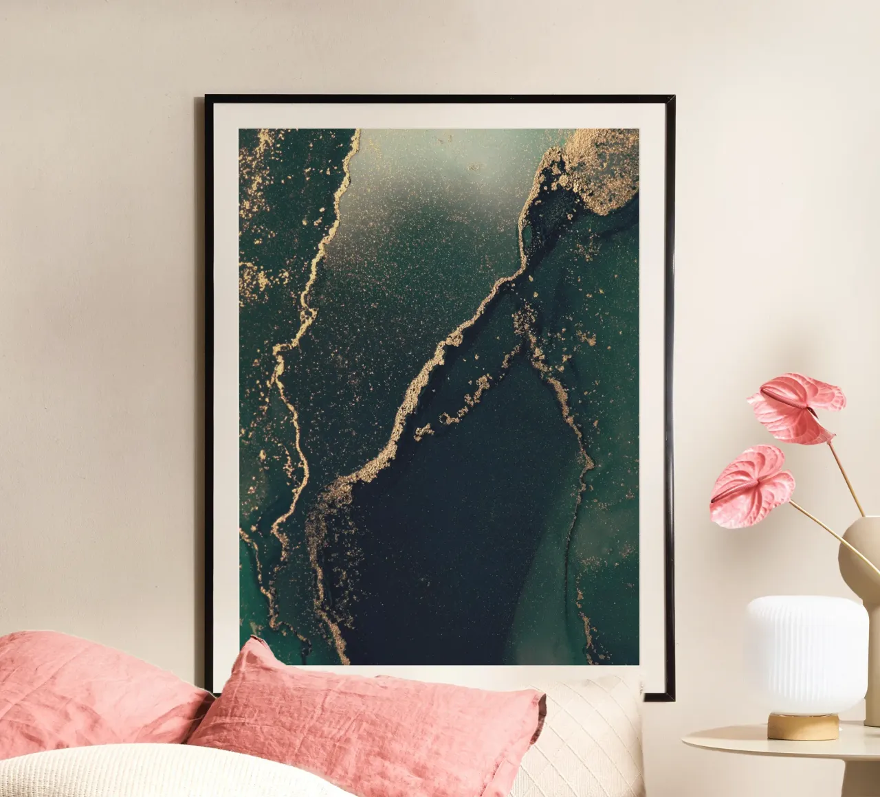 Abstract marble look - green and gold art hahnemühle by Whole©