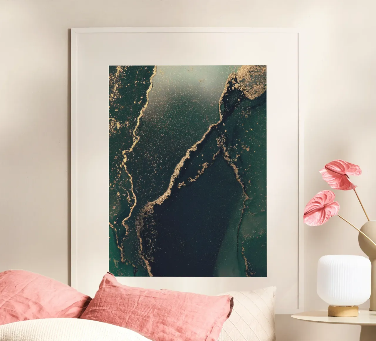 Abstract marble look - green and gold art hahnemühle by Whole©