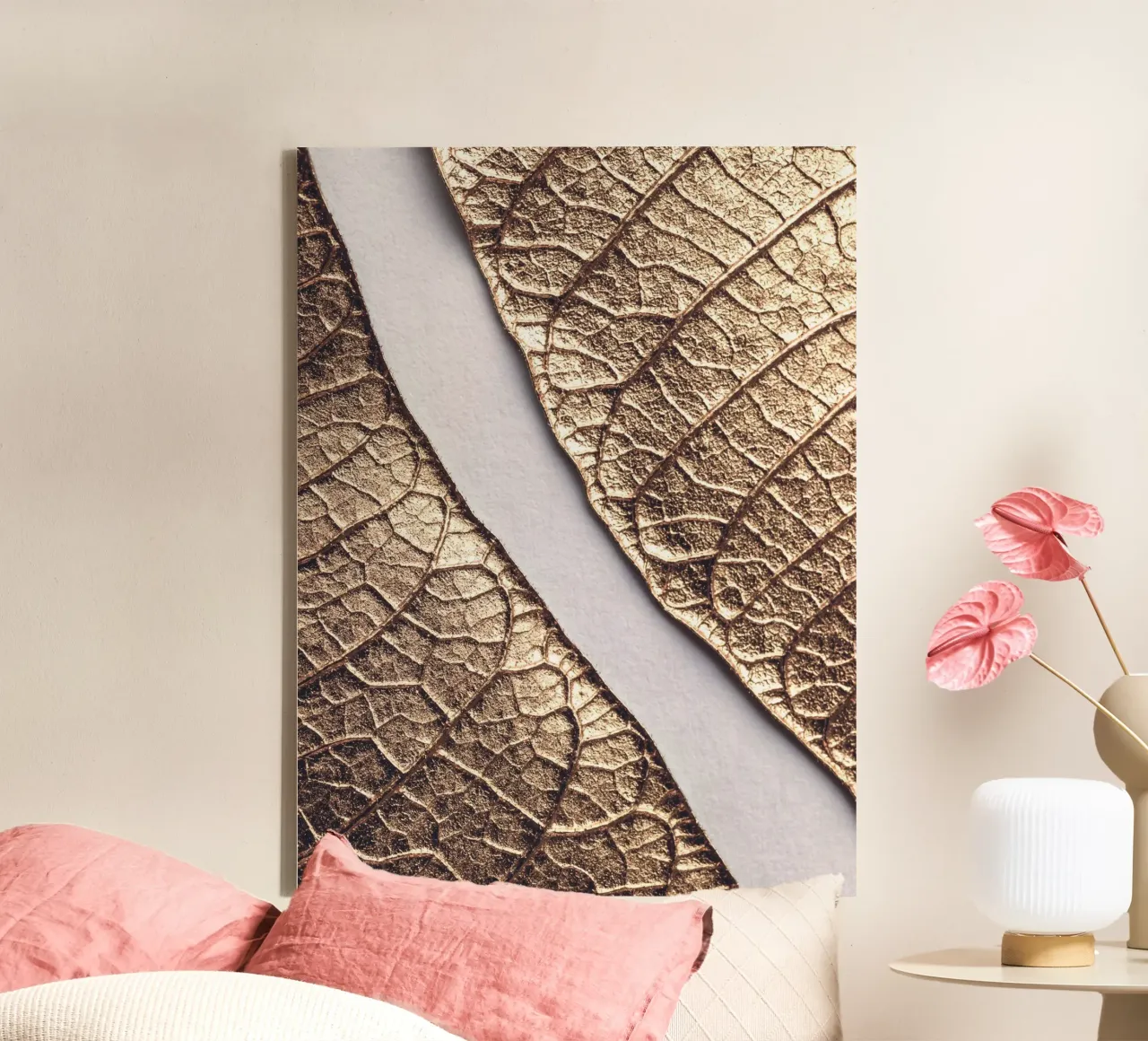 Golden leaf texture - nature in metallic look canvas with Floater frame by Whole©