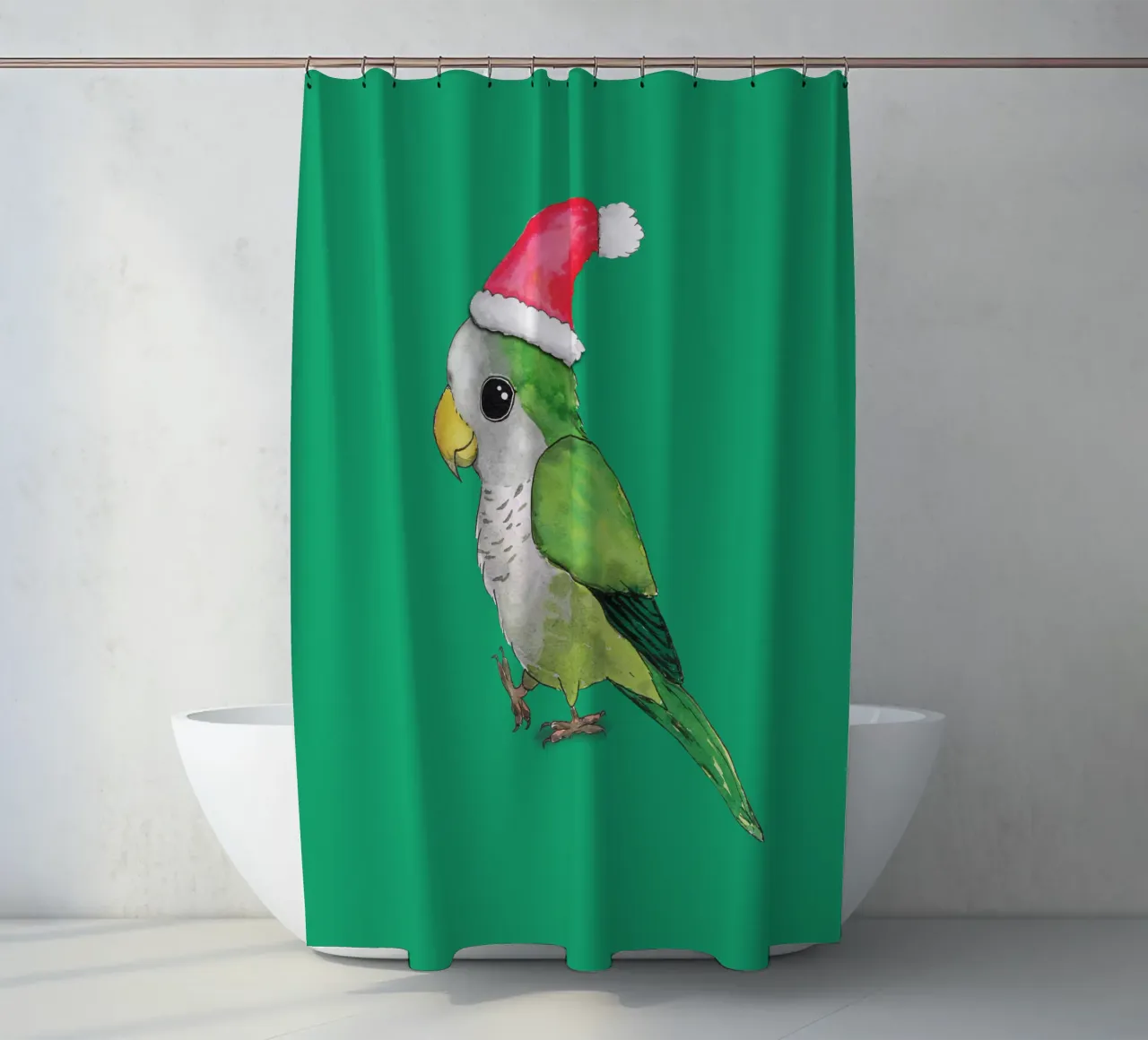 Pappagallo quacchero di Natale tenda da doccia da BwiseLizzy