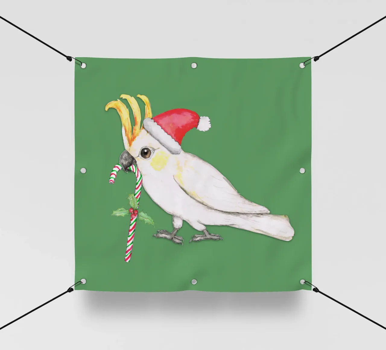 Cacatua dalle creste sulfuree in stile natalizio telo in pvc da BwiseLizzy