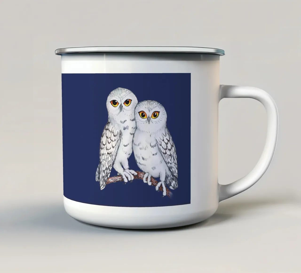 Due belle civette delle nevi tazza in smalto da BwiseLizzy