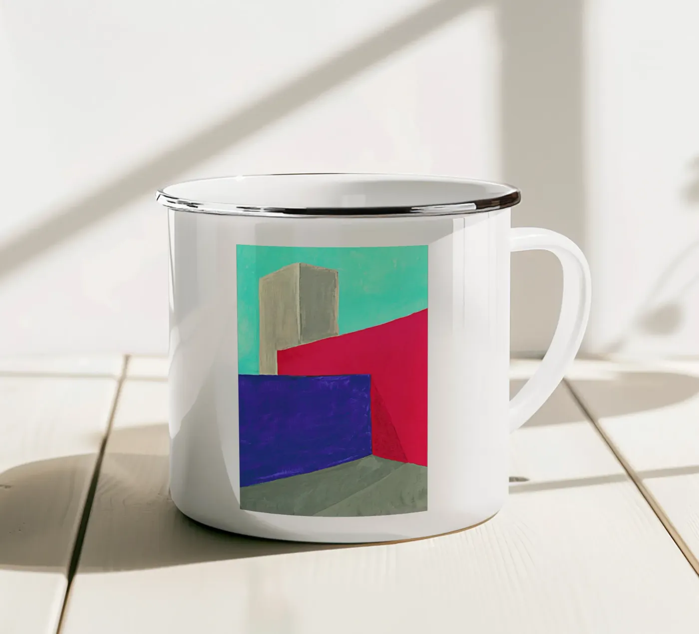 Corner enamel mug by Xchange Art Studio