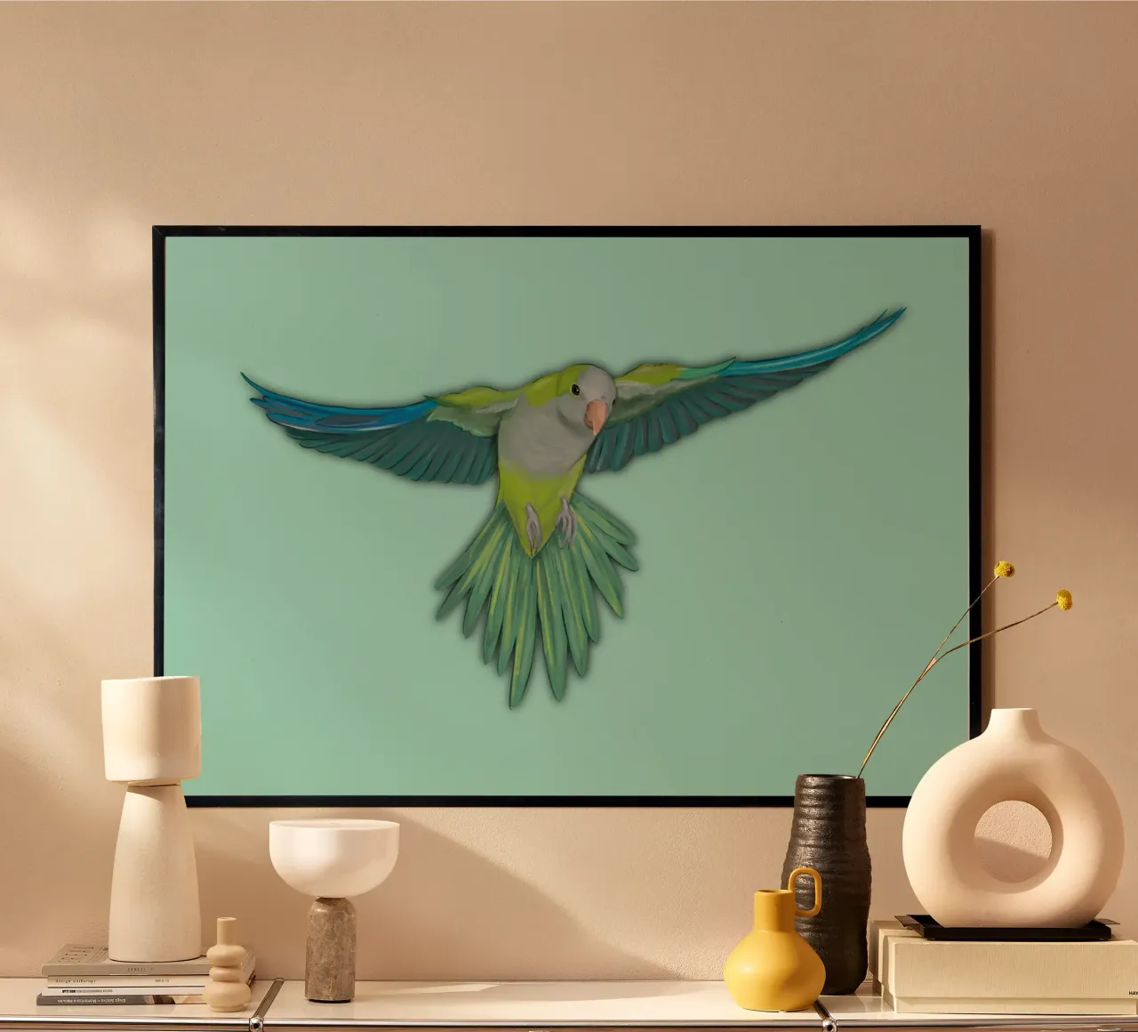 Pappagallo quacchero volante poster con telaio in plastica da BwiseLizzy