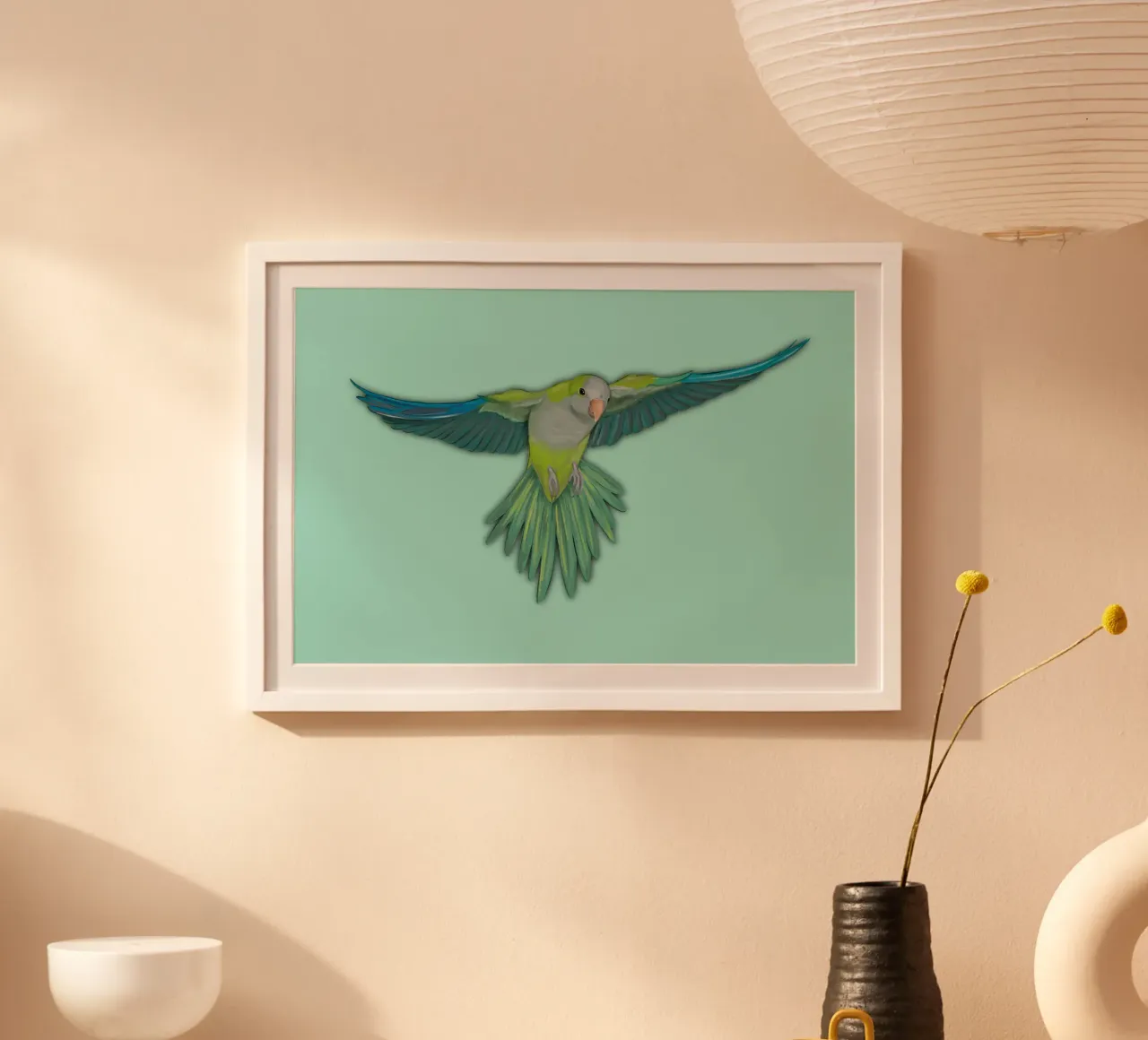 Pappagallo quacchero volante poster con telaio in plastica da BwiseLizzy