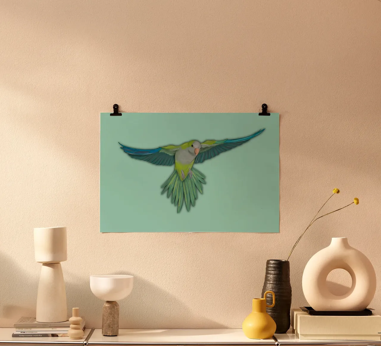 Pappagallo quacchero volante poster con telaio in plastica da BwiseLizzy