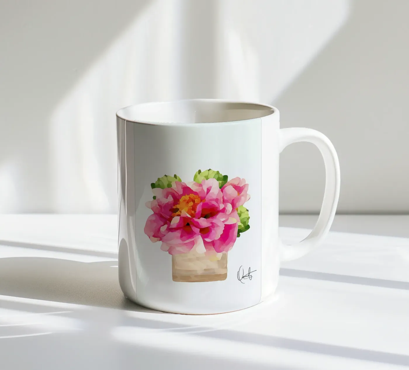 Peonies ceramic mug by Xchange Art Studio