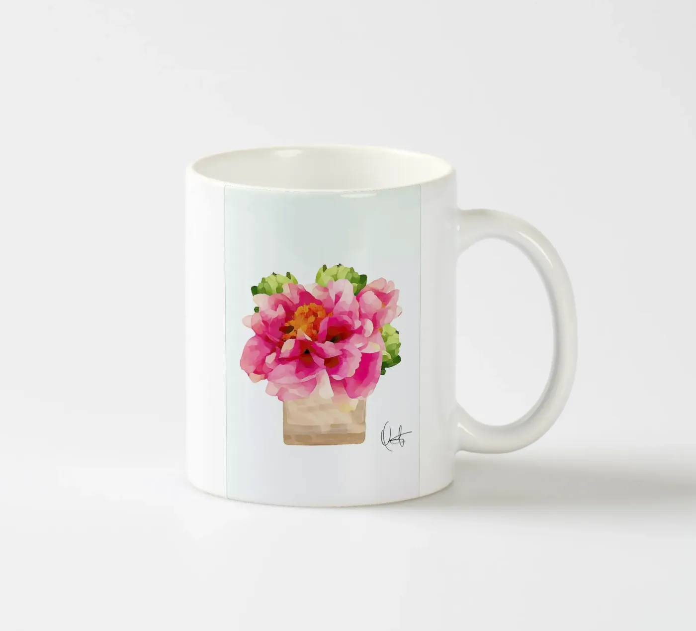 Peonies ceramic mug by Xchange Art Studio