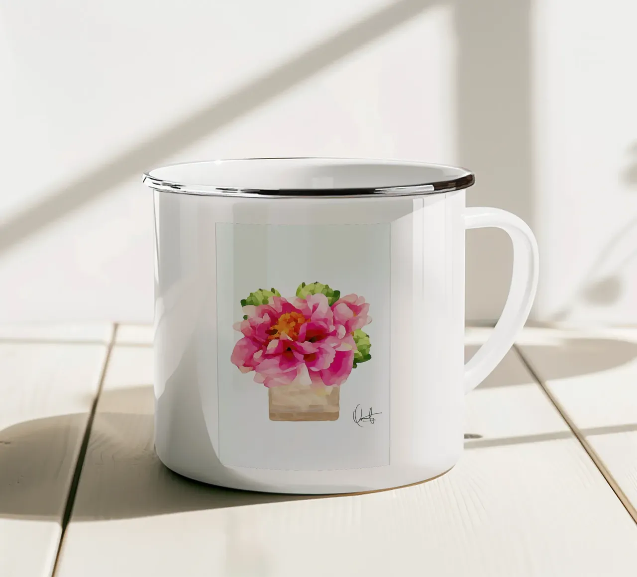 Peonies tazza in smalto da Xchange Art Studio