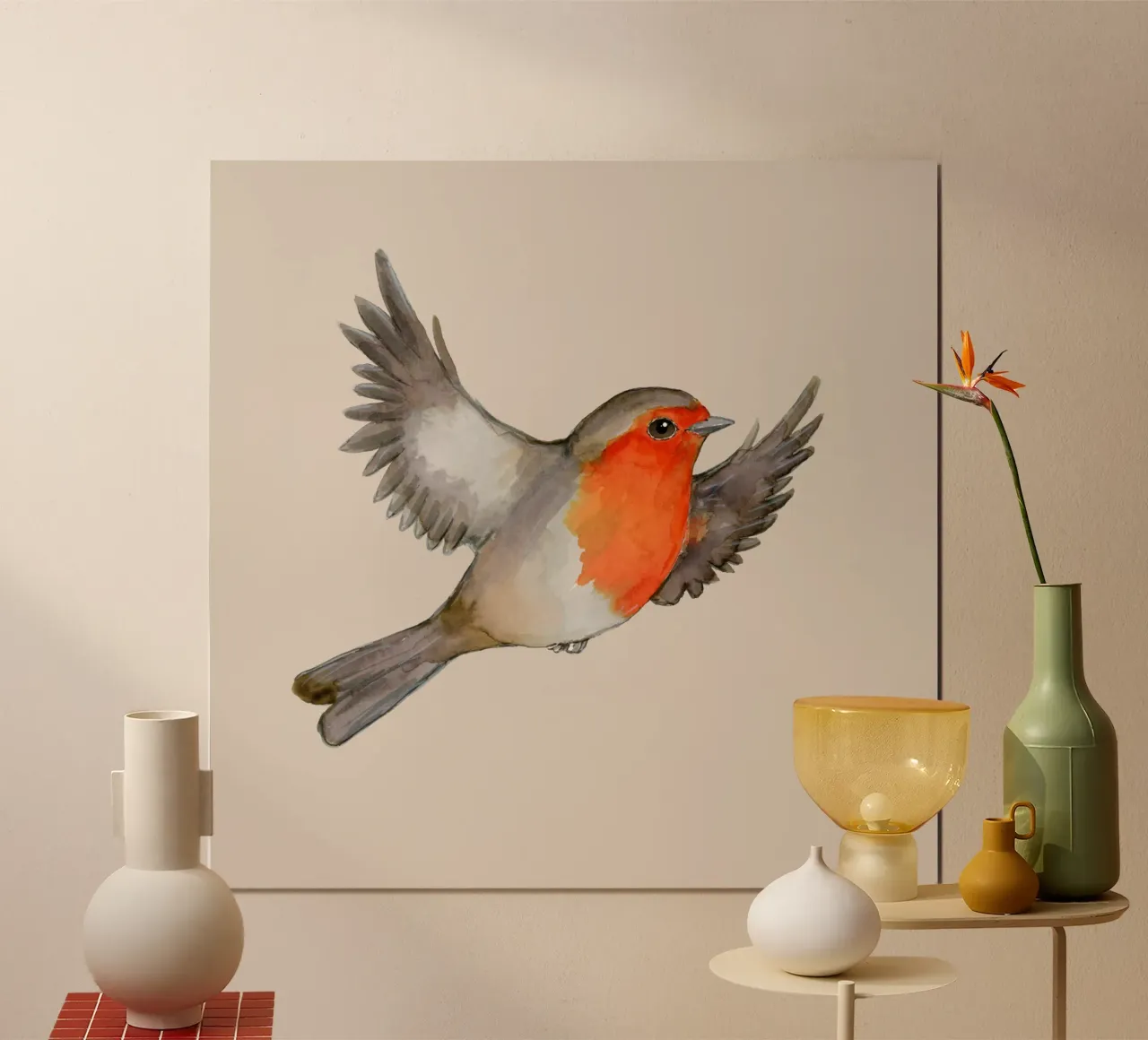 Disegno ad acquerello di un pettirosso in volo poster da BwiseLizzy