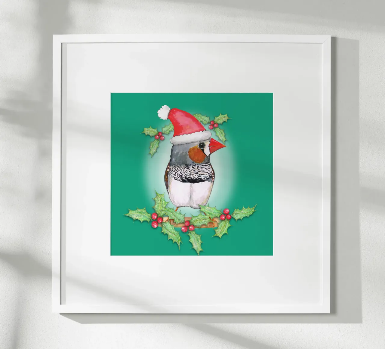 Fringuello zebrato stile natalizio poster con telaio in legno da BwiseLizzy