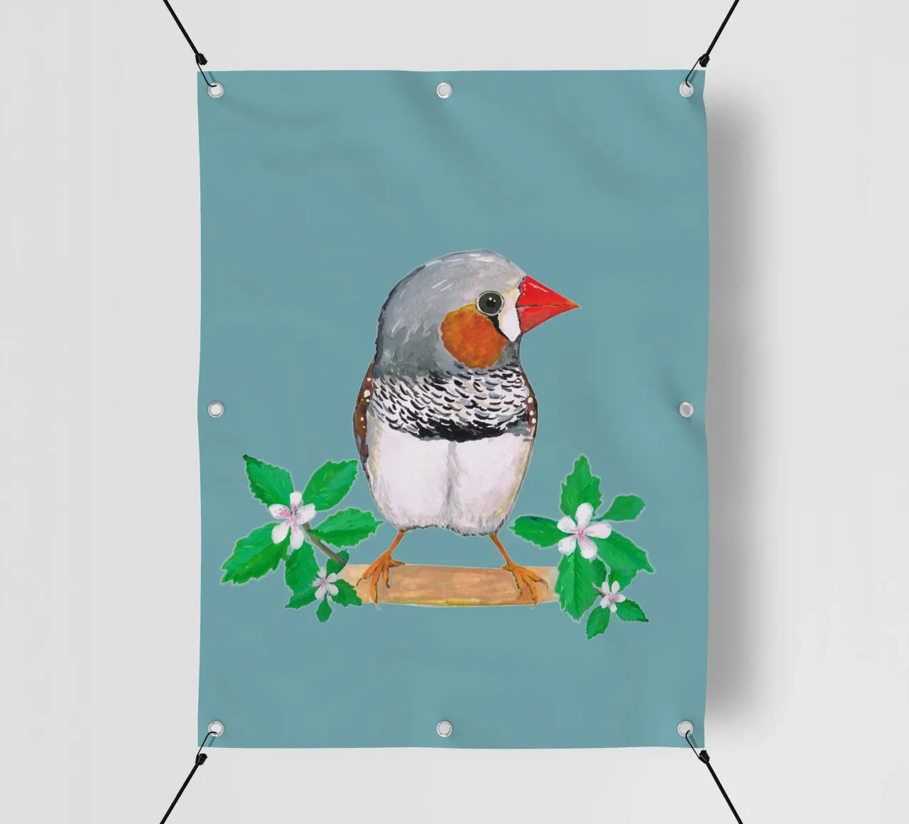 Fringuello zebrato con fiore telo in pvc da BwiseLizzy