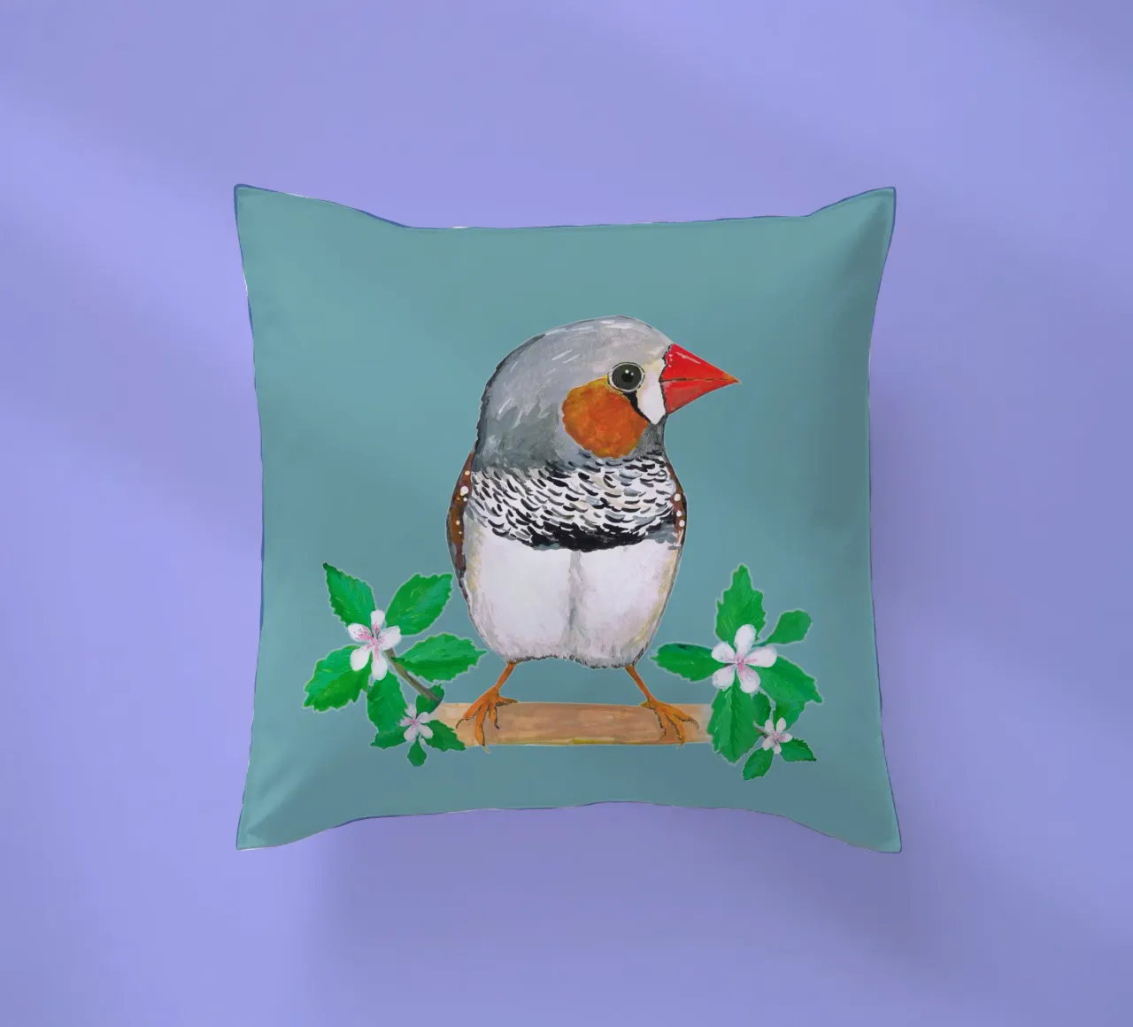 Fringuello zebrato con fiore cuscino da BwiseLizzy