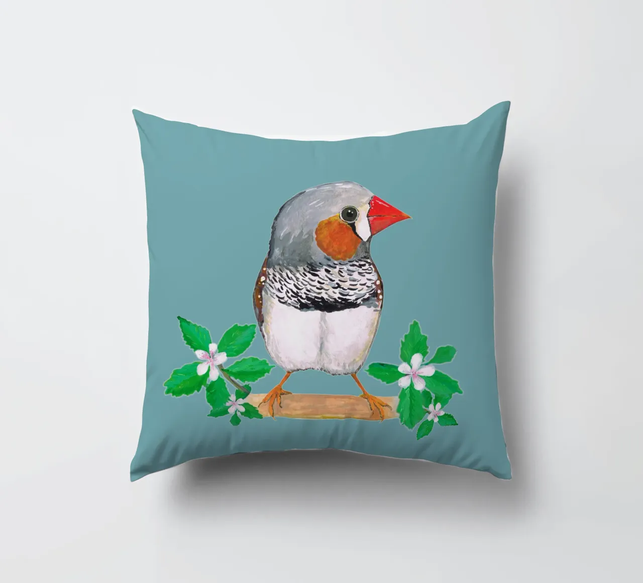 Fringuello zebrato con fiore cuscino da BwiseLizzy