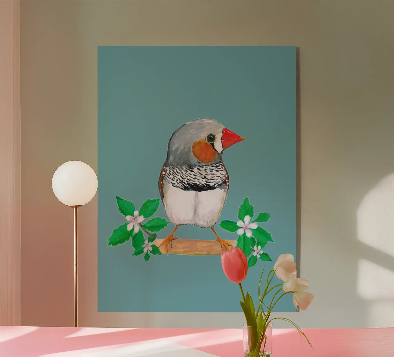 Fringuello zebrato con fiore plexiglass da BwiseLizzy