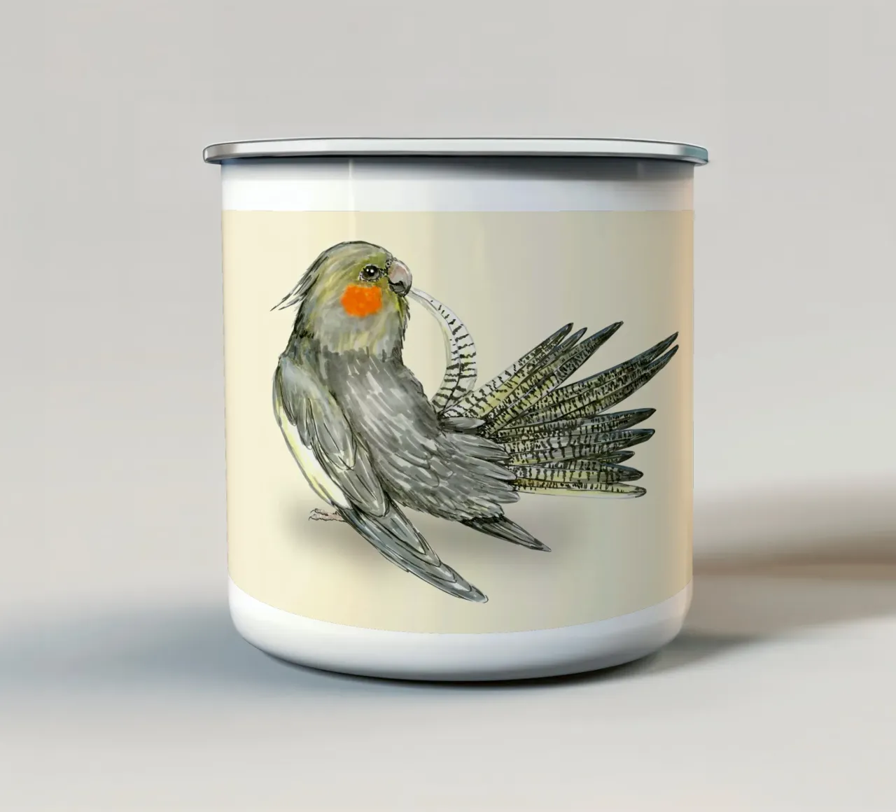 Cacatua che si prepara tazza in smalto da BwiseLizzy