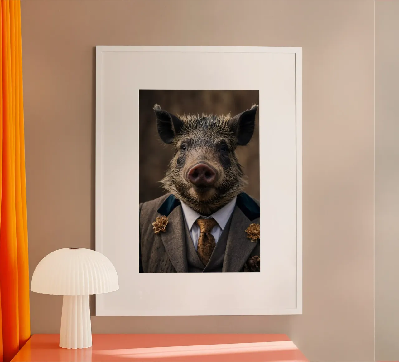 Barone Hogsworth - Il ritratto del nobile cinghiale poster con telaio in legno da Beasts of Nobility