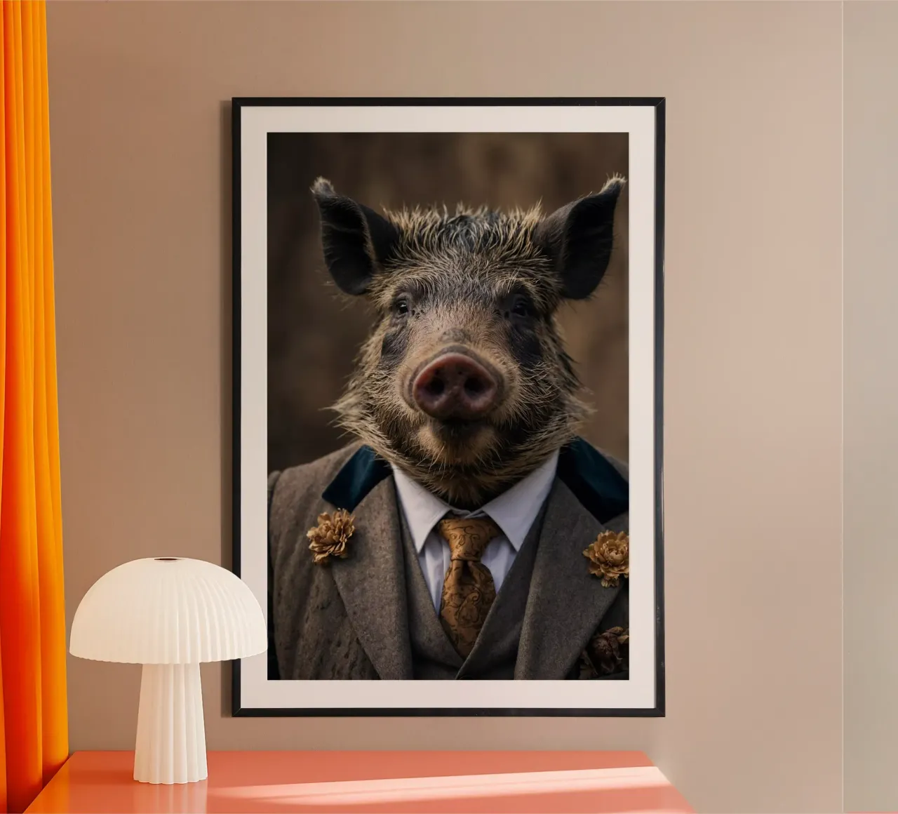 Barone Hogsworth - Il ritratto del nobile cinghiale poster con telaio in legno da Beasts of Nobility