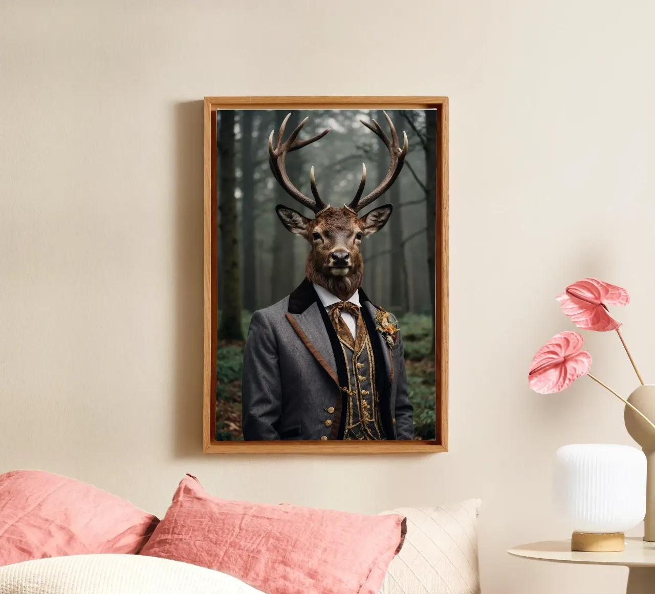 Duke Hartwell - Das Porträt des edlen Hirsches Leinwand mit Schattenfugenrahmen von Beasts of Nobility