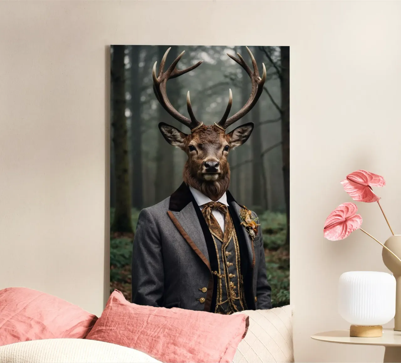 Duke Hartwell - Das Porträt des edlen Hirsches Leinwand mit Schattenfugenrahmen von Beasts of Nobility