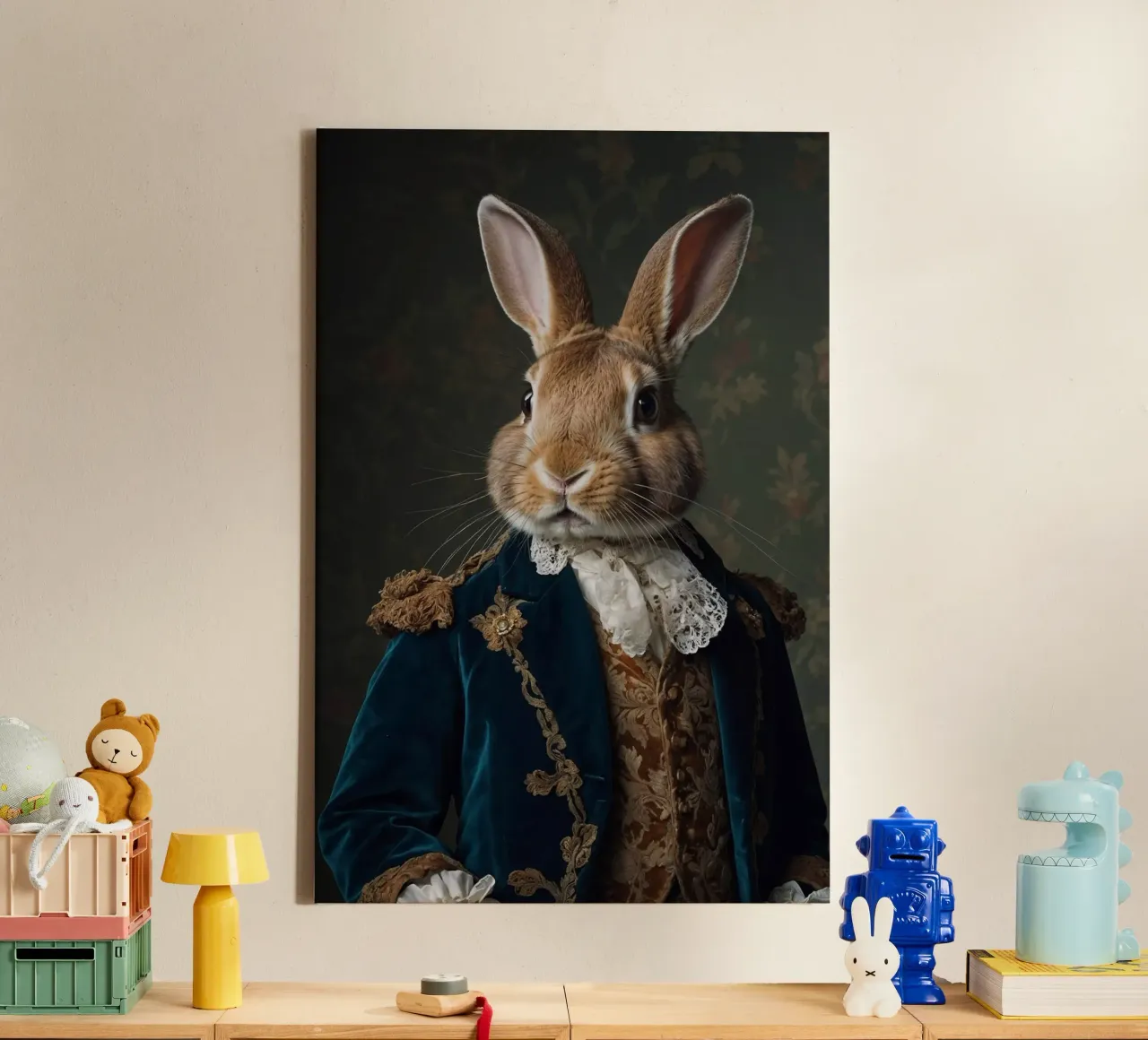 Sir Hoppington - Il ritratto del nobile coniglio tela con Cornice a cassetta da Beasts of Nobility