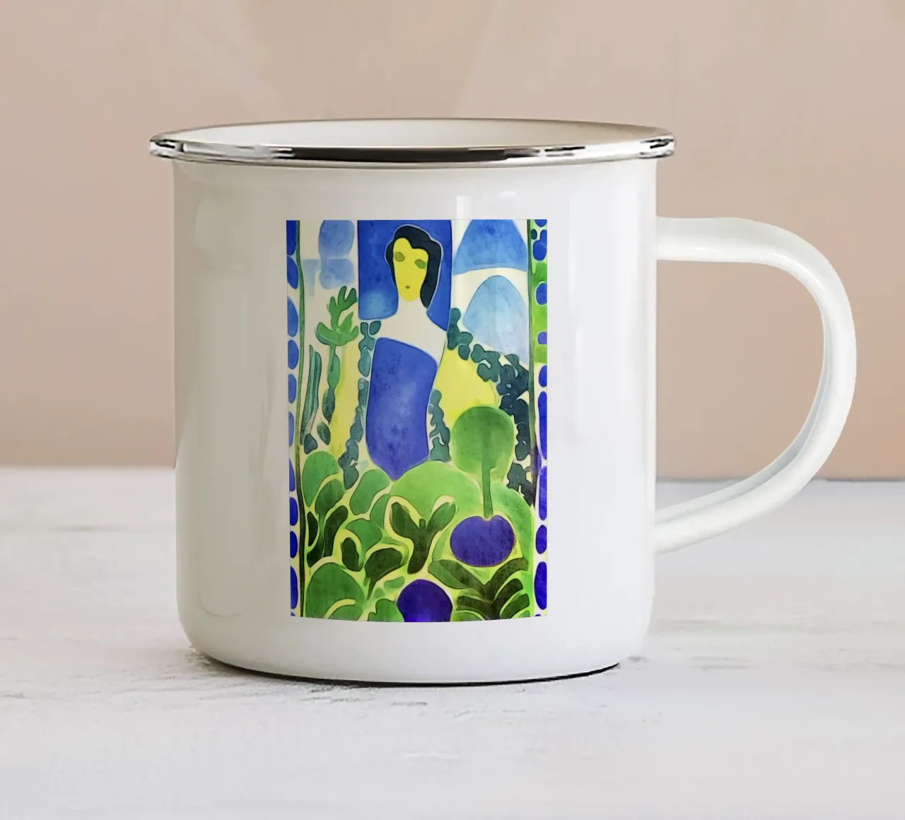 Donna in blu tazza in smalto da ZAMART