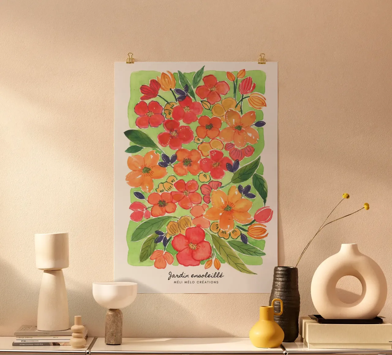 Giardino soleggiato poster con telaio in legno da melimelocreations