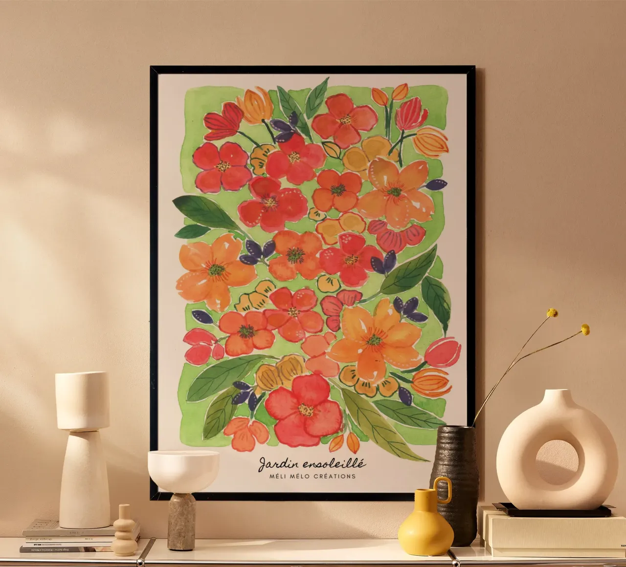 Giardino soleggiato poster con telaio in legno da melimelocreations