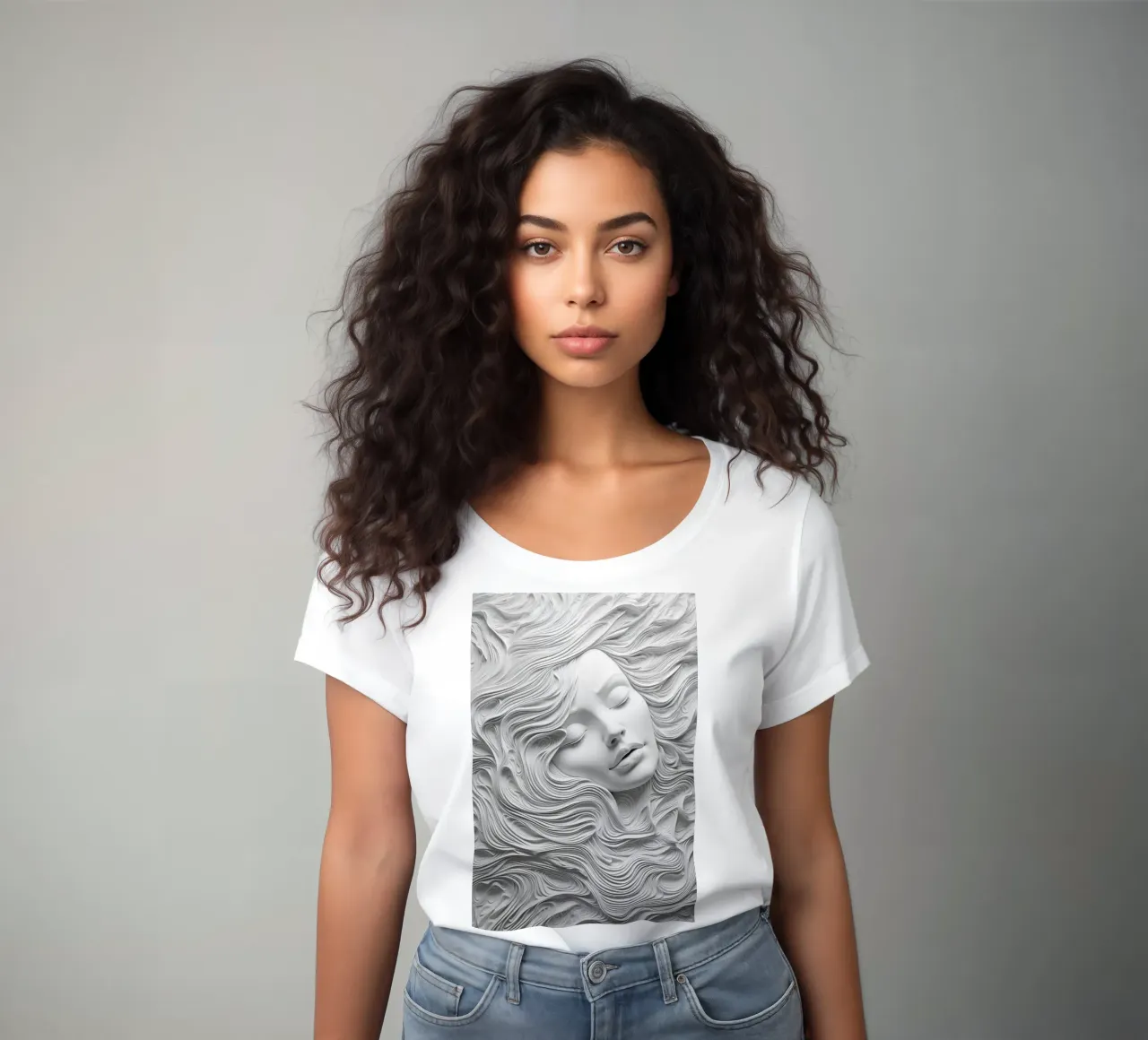 3D alabaster girl portrait women's fitted t-shirt by Autofocus