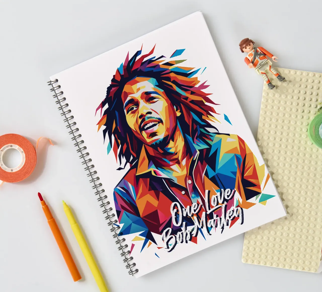 Bob Marley in WPAP Pop Art spiral notebook by vectorartnesia