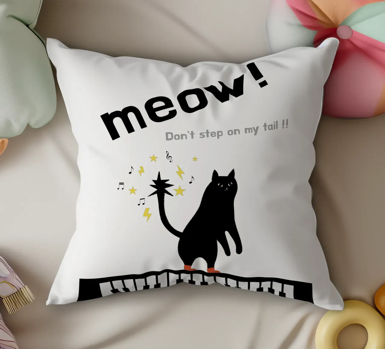 Meow - Dancing Cat decorative cushion by natural neutral